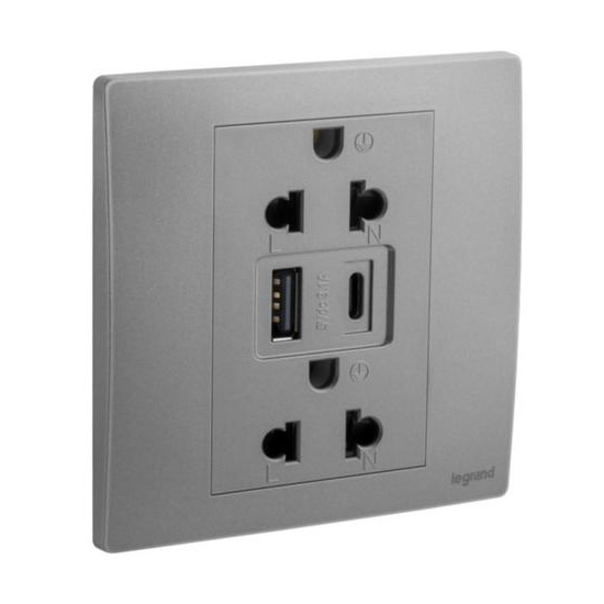 Bộ ổ cắm đôi 3 chấu 16A và ổ sạc USB Type A + Type C