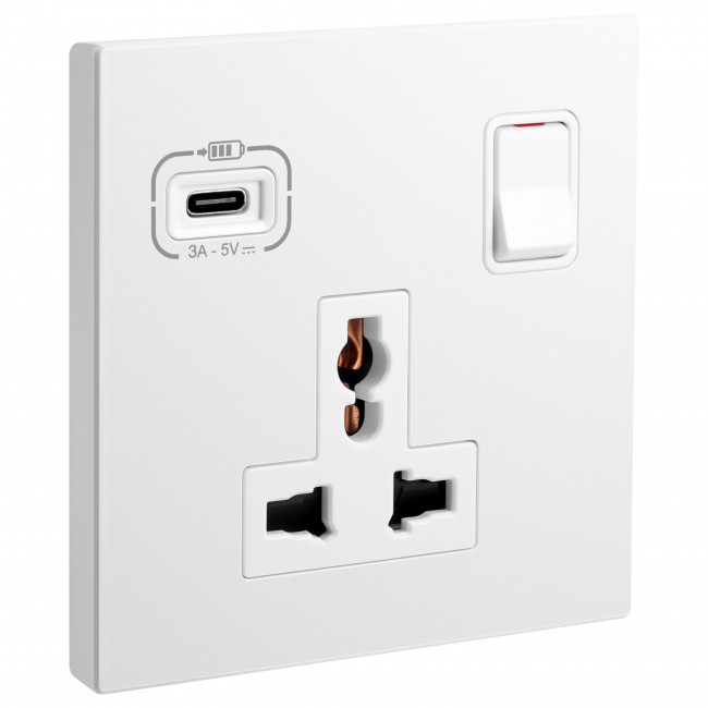 Bộ ổ cắm đôi đa năng kèm USB-C 15W Galion 282485