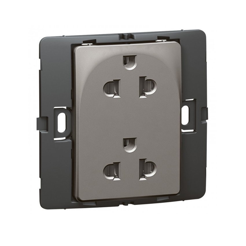 Ổ cắm đôi 3 cực Mallia chuẩn Âu-Mỹ – xám bạc – 283504