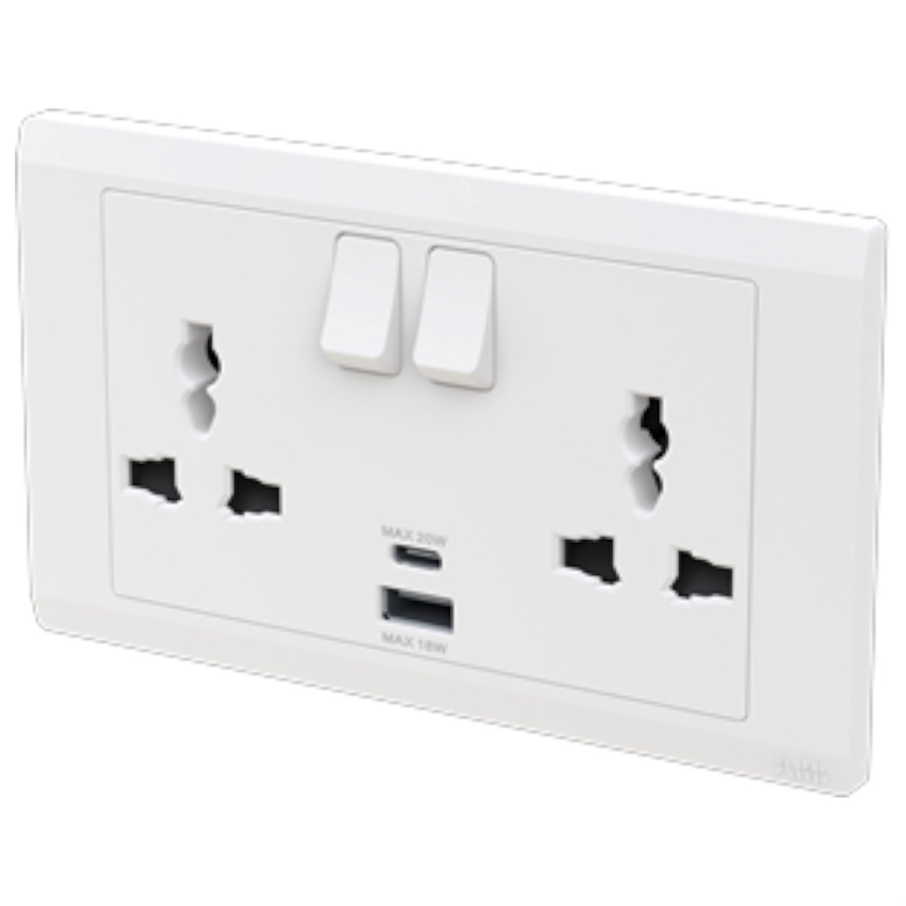 Bộ ổ cắm đa năng đôi ABB Inora BL250 13A kèm công tắc + cổng sạc USB