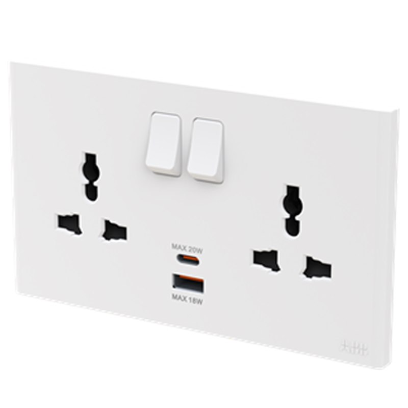 Bộ ổ cắm đa năng đôi ABB Framia BC250 16A kèm công tắc và cổng sạc type A+C