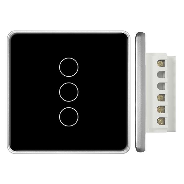 Công tắc Zigbee vuông 3 nút màu đen (vát kim cương 2.5D)