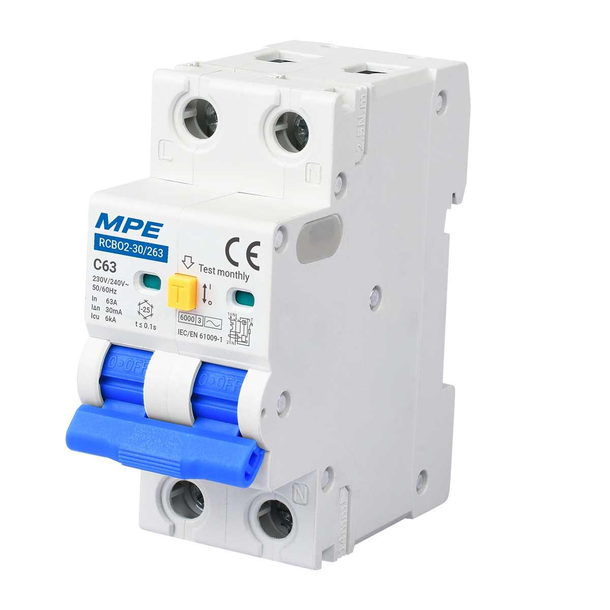 RCBO2, 2 cực, 30mA, 6kA