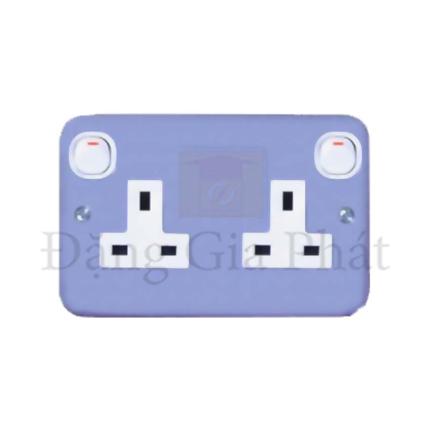 Bộ ổ cắm đôi 3 chấu 13A có công tắc, mặt kim loại