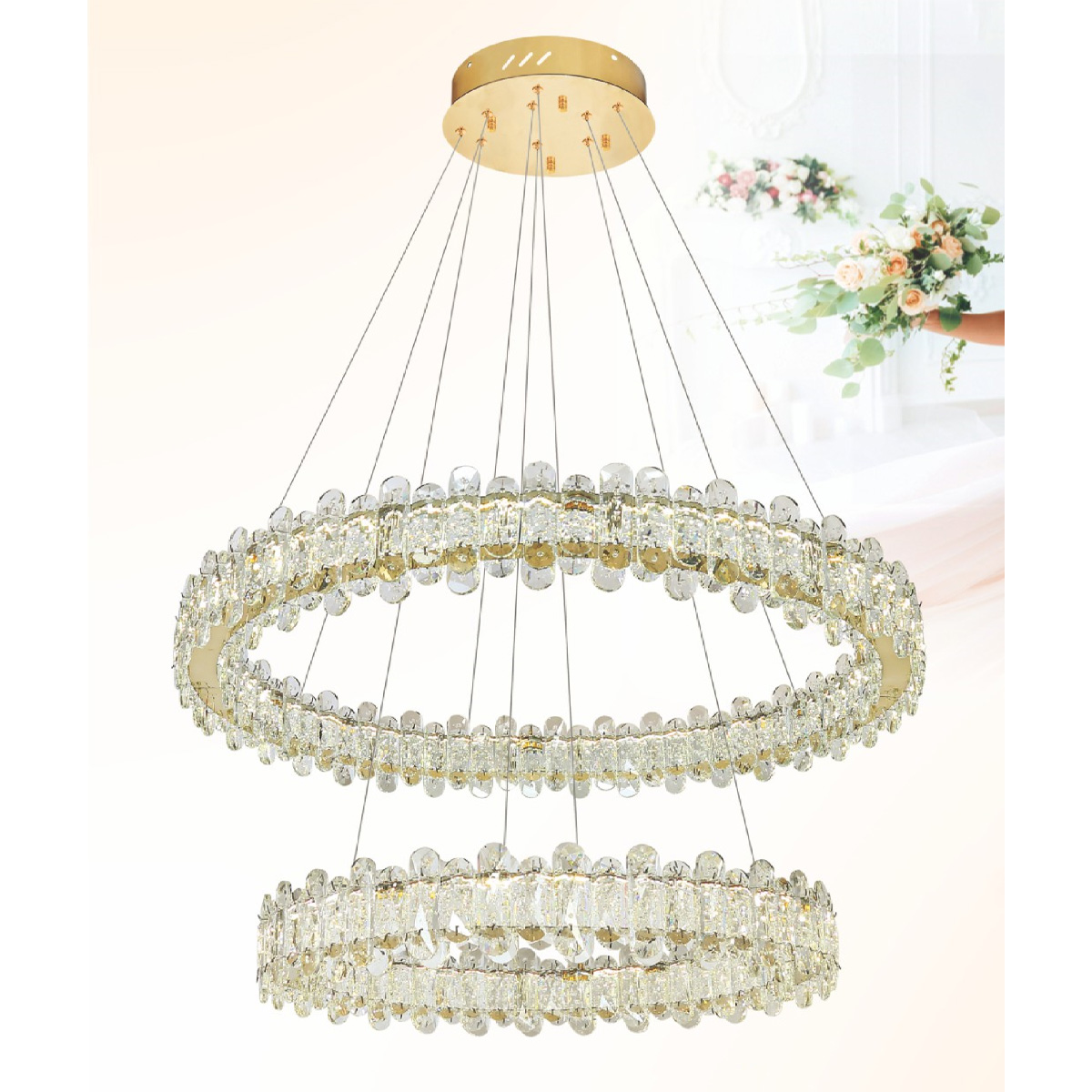 Đèn thả trần pha lê Ø800-600*H1500 - LED 180W 3 CĐ