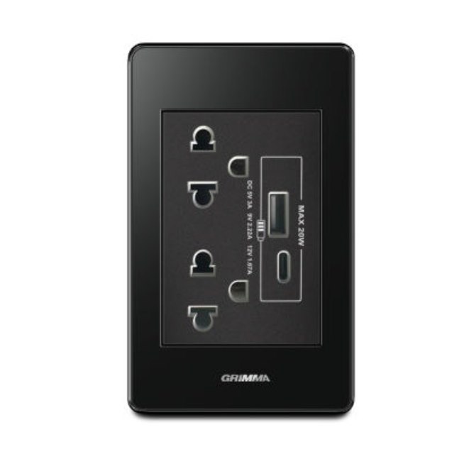 Bộ ổ cắm đôi 3 chấu + USB Type C Grimma G7ACBLSK3USB20