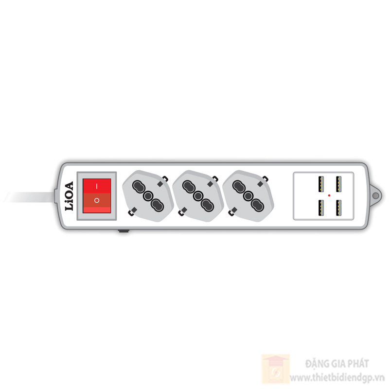 Ổ cắm kéo dài LiOA tiêu chuẩn Âu - Ý (16A - 250VAC) dây 3m, 3 lõi