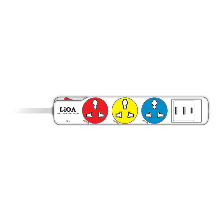 Ổ cắm kéo dài Thế hệ mới, đa năng có 2 USB Type A-5VDC + 1 USB Type C Up To 12VDC-Total Power 20W