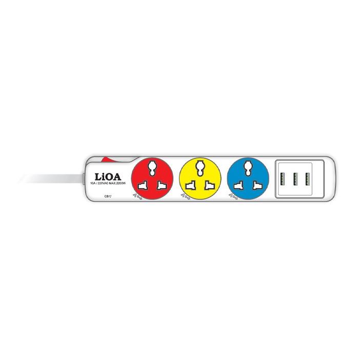 Ổ cắm kéo dài thông dụng - có 3 cổng sạc USB Type-A - 5VDC - Total Power 15W
