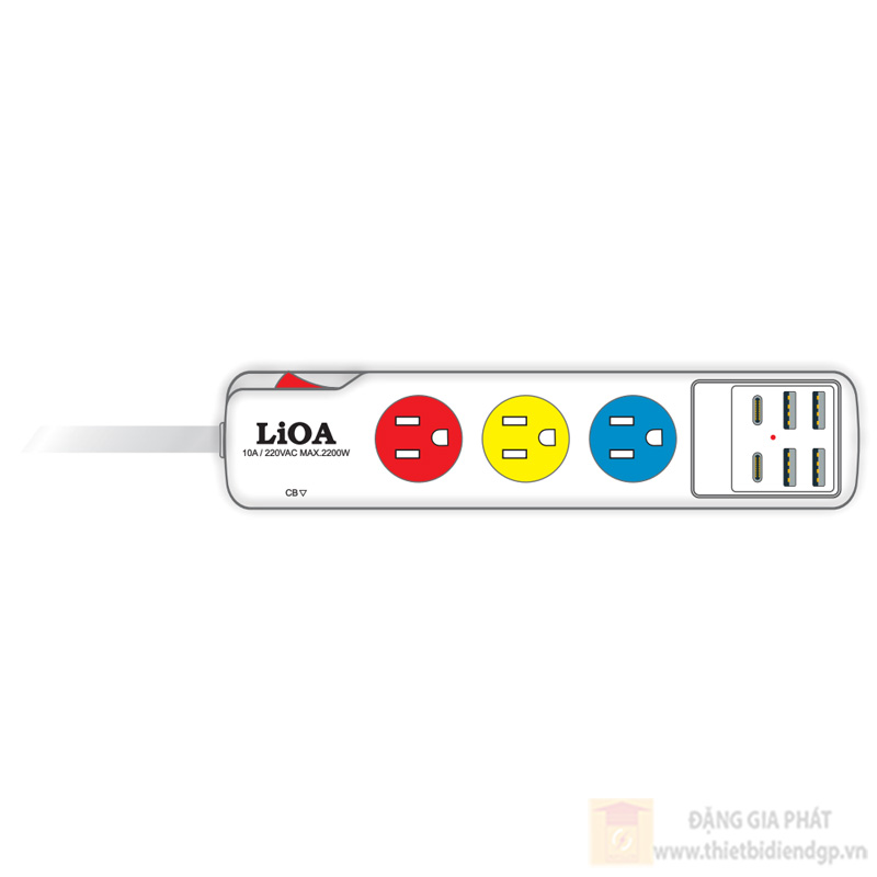 Ổ cắm kéo dài LiOA tiêu chuẩn Mỹ - Nhật - 3m - 3 Ổ + 6 USB (4 Type A + 2 Type C)
