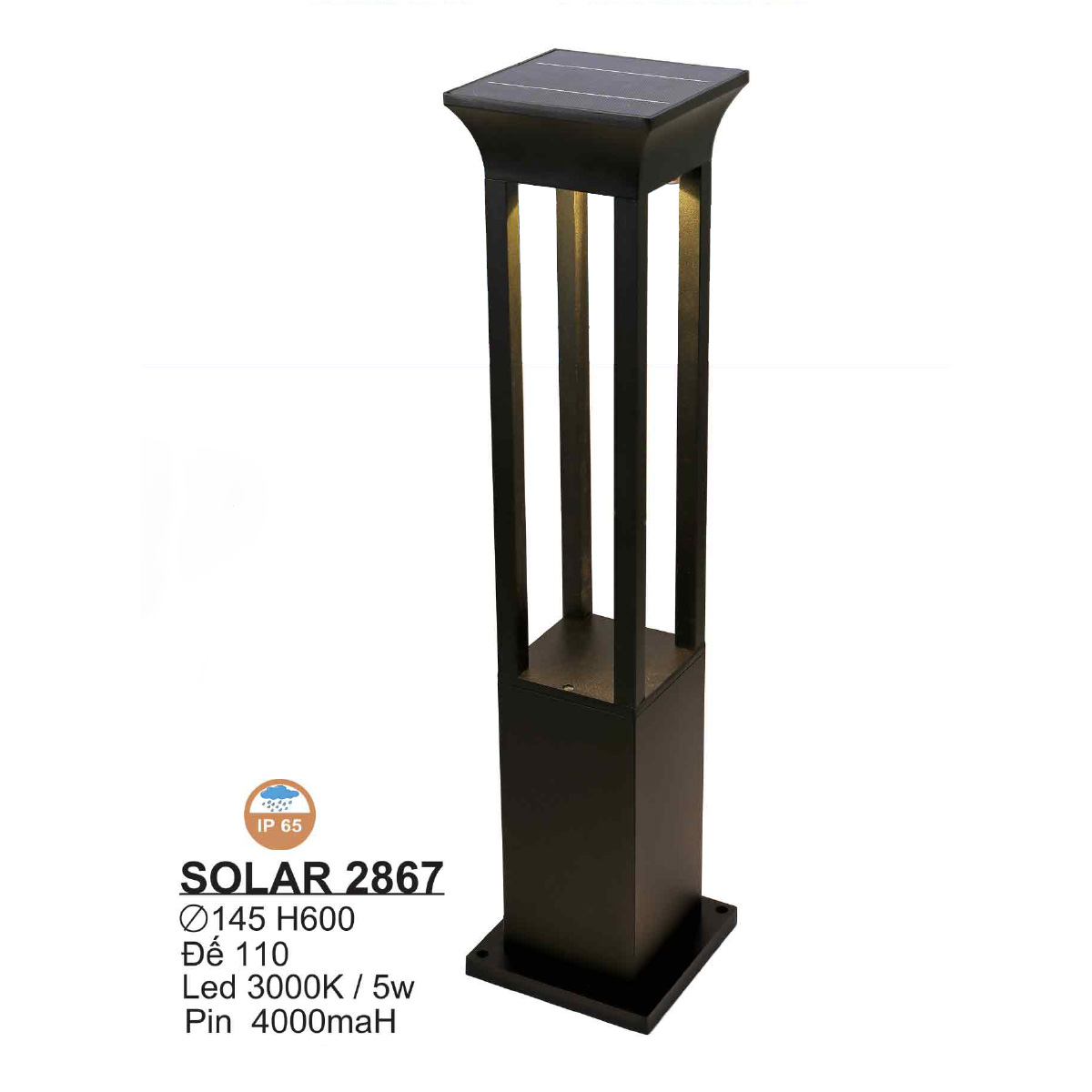 Đèn trụ sân vườn trang trí lối đi Sano SOLAR 2867
