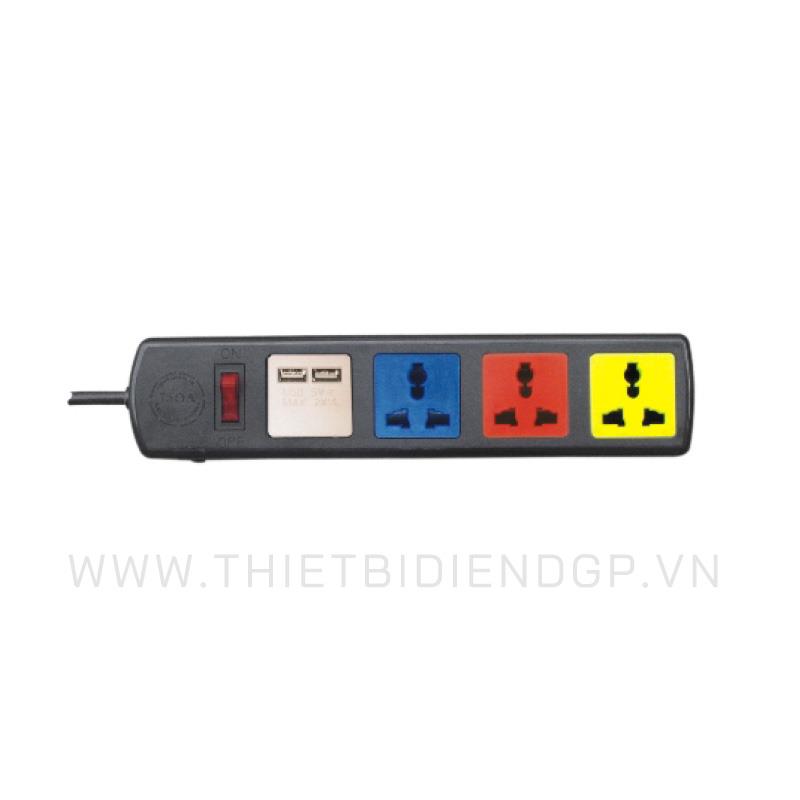 Ổ cắm kéo dài đa năng LiOa 3 mét 4 ổ cắm có cổng sạc USB 5V-1A