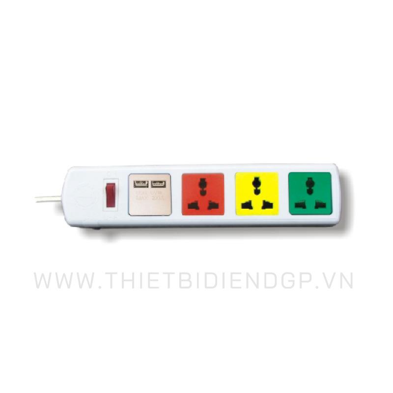 Ổ cắm kéo dài đa năng LiOa 3 mét 4 ổ cắm có cổng sạc USB 5V-1A