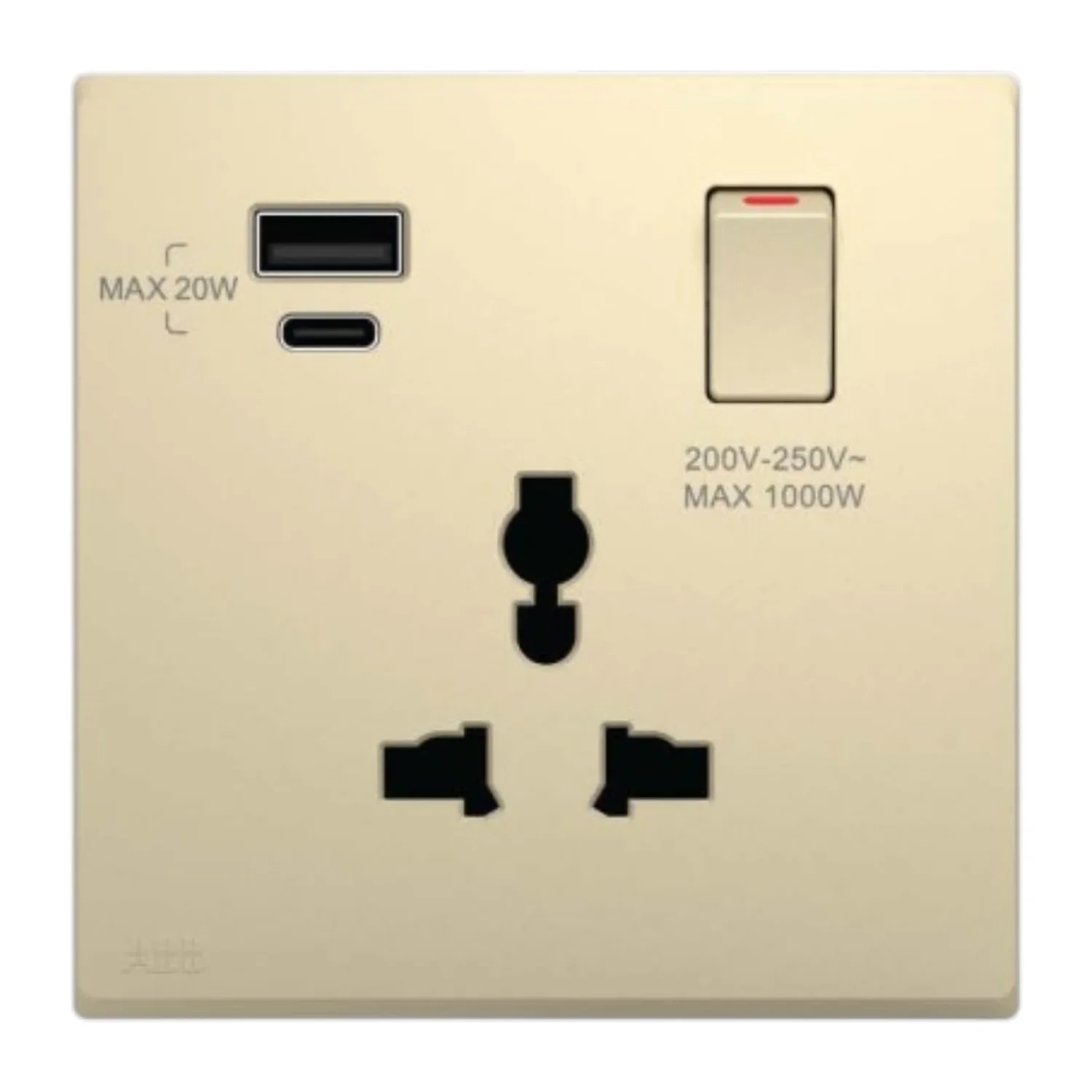 Bộ ổ cắm đơn ABB đa năng 16A, có công tắc, ổ sạc type A+C-20W