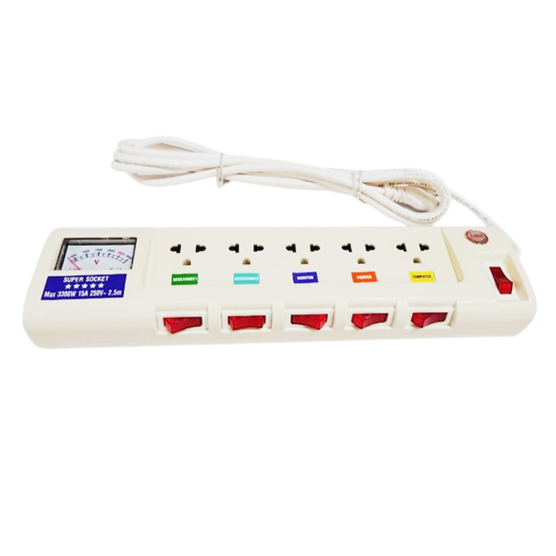 Ổ cắm kéo dài công suất lớn có đồng hồ 5 lỗ cắm 2 lõi dây LiOA 5OFSS