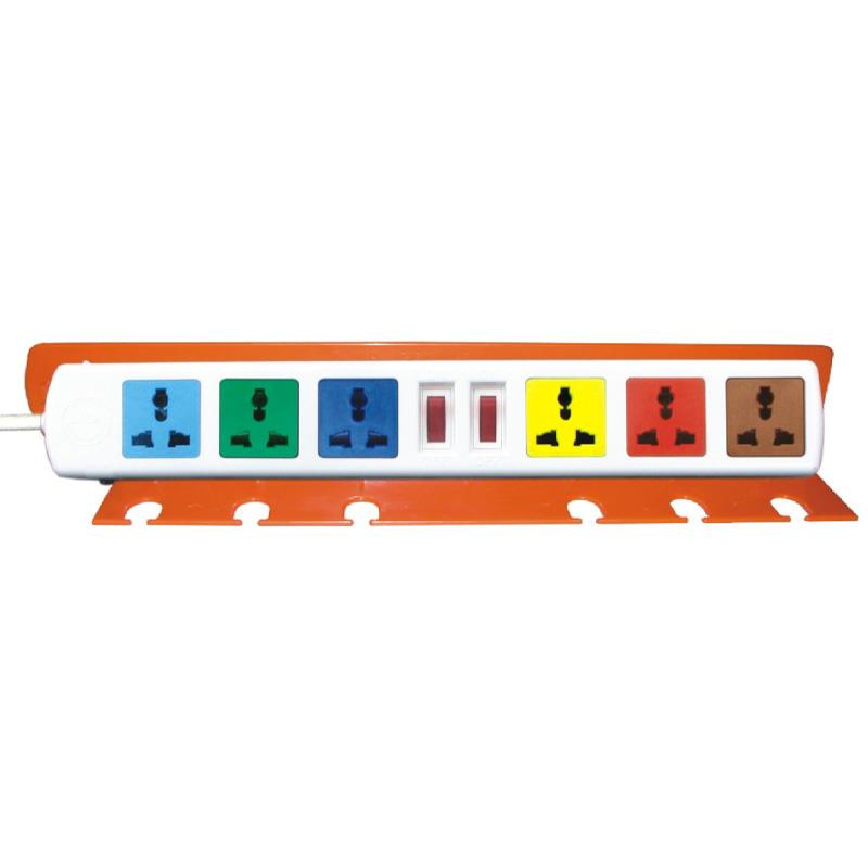 Ổ cắm kéo dài đa năng LiOa 6 ổ cắm 1 mét, 2 lõi, có gá đỡ đầu phích cắm, có nắp che