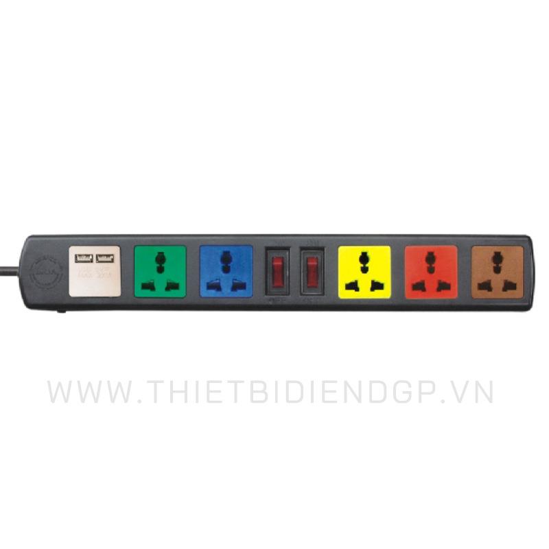 Ổ cắm kéo dài đa năng LiOa 3 mét 6 ổ cắm có cổng sạc USB 5V-1A