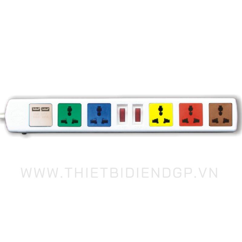 Ổ cắm kéo dài đa năng LiOa 3 mét 6 ổ cắm có cổng sạc USB 5V-1A