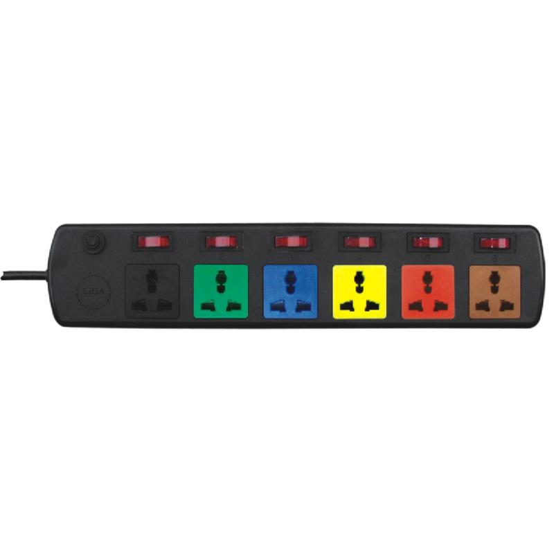 Ổ cắm kéo dài đa năng LiOa 6 ổ cắm, 6 công tắc, có nắp che