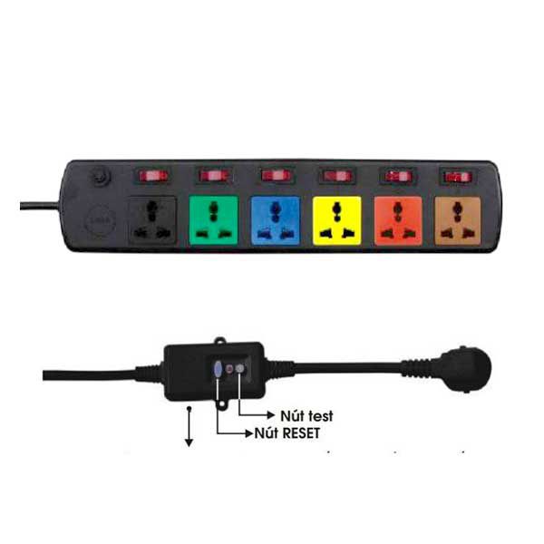 Ổ cắm kéo dài đa năng có thiết bị chống giật 6 ổ 6 công tắc-3 lõi 6DOF33NCG