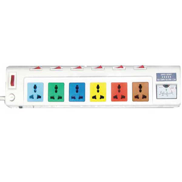 Ổ cắm kéo dài công suất lớn có đồng hồ 6 lỗ cắm 2 lõi dây LiOA 6OFSS