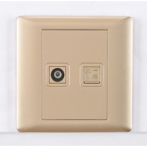 Bộ ổ cắm Tivi, ổ cắm mạng Cat 5e 8 lõi CHINT NEW7-G21202A Champagne