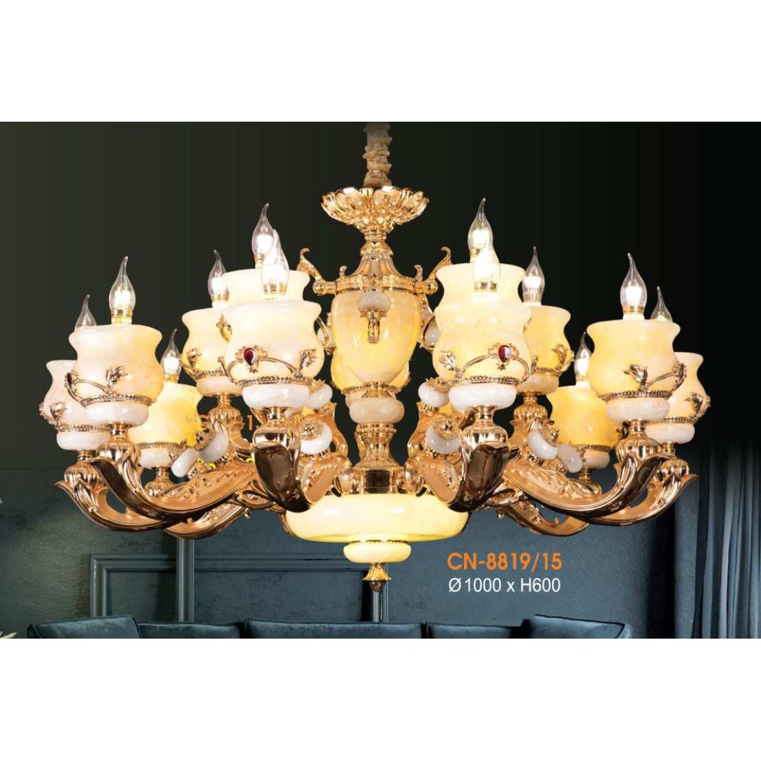 Đèn chùm nến chao đá Veronia CN-8819/15 Ø1000*H600