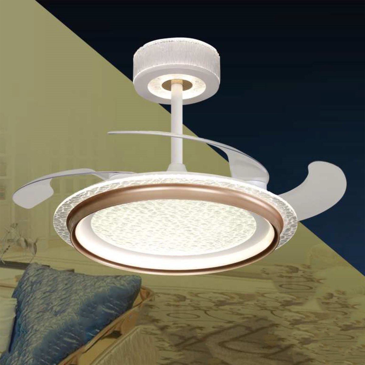 Quạt trần đèn cánh xếp Veronia QT-2235 Ø500 x H500