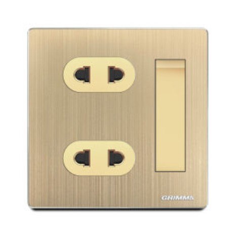 Bộ ổ cắm đôi 2 chấu và công tắc đơn 1 chiều GRIMMA G52GK11SK2