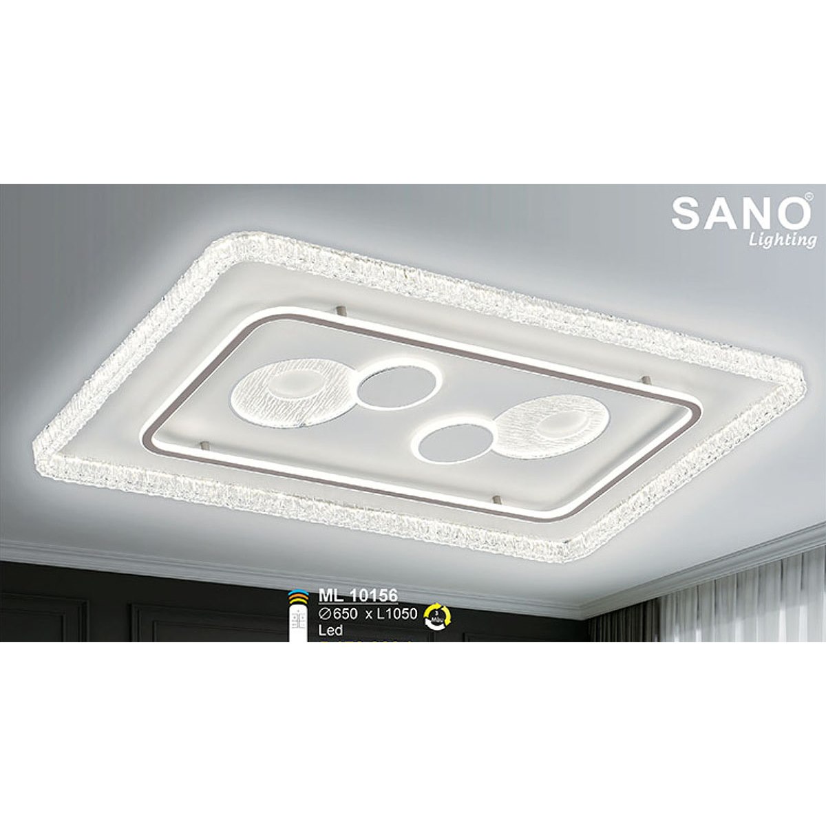 Đèn mâm chữ nhật ốp trần Sano ML 10156 Ø650*L1050