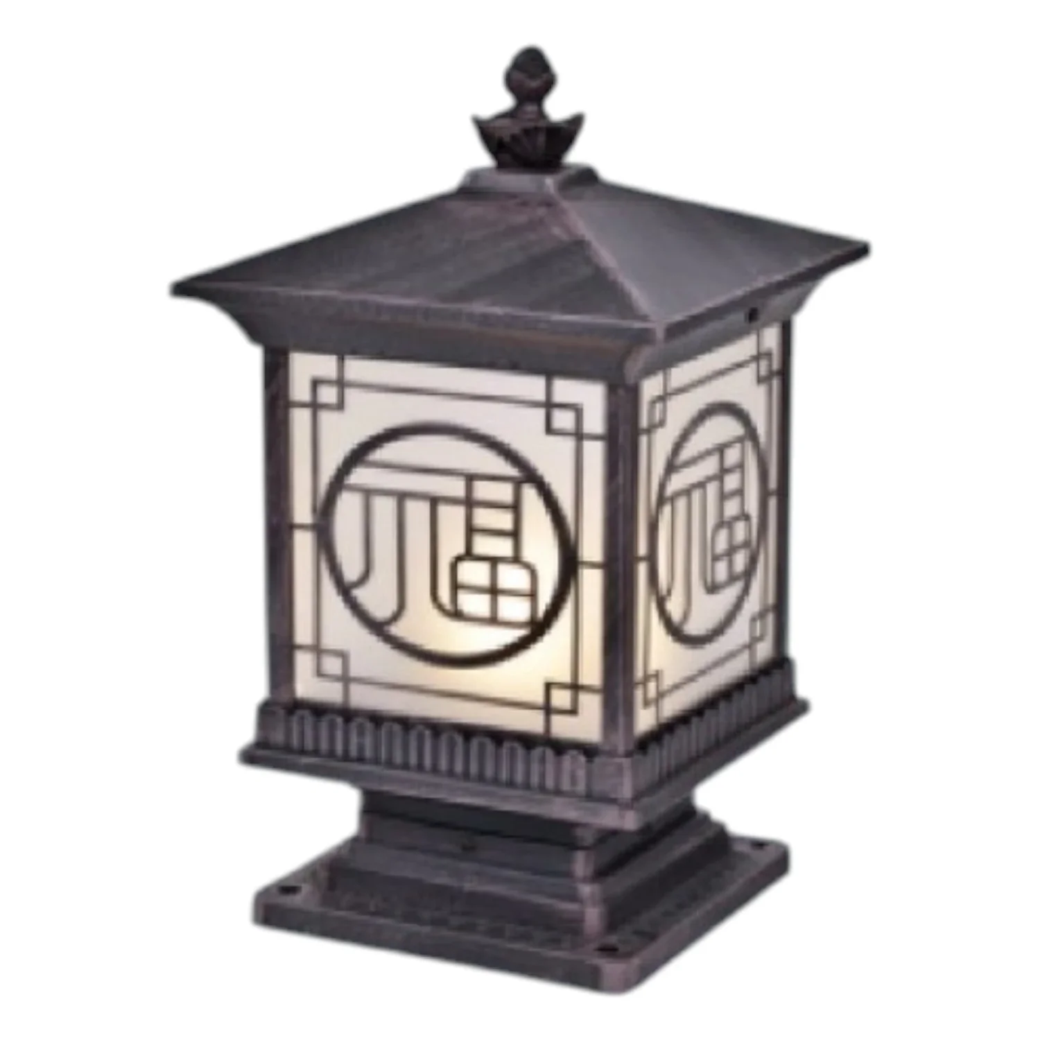 Đèn trụ cổng sắt + kiếng hufa TSV-710 Mái: Ø200 - Đế: Ø160*H400 - E27*1