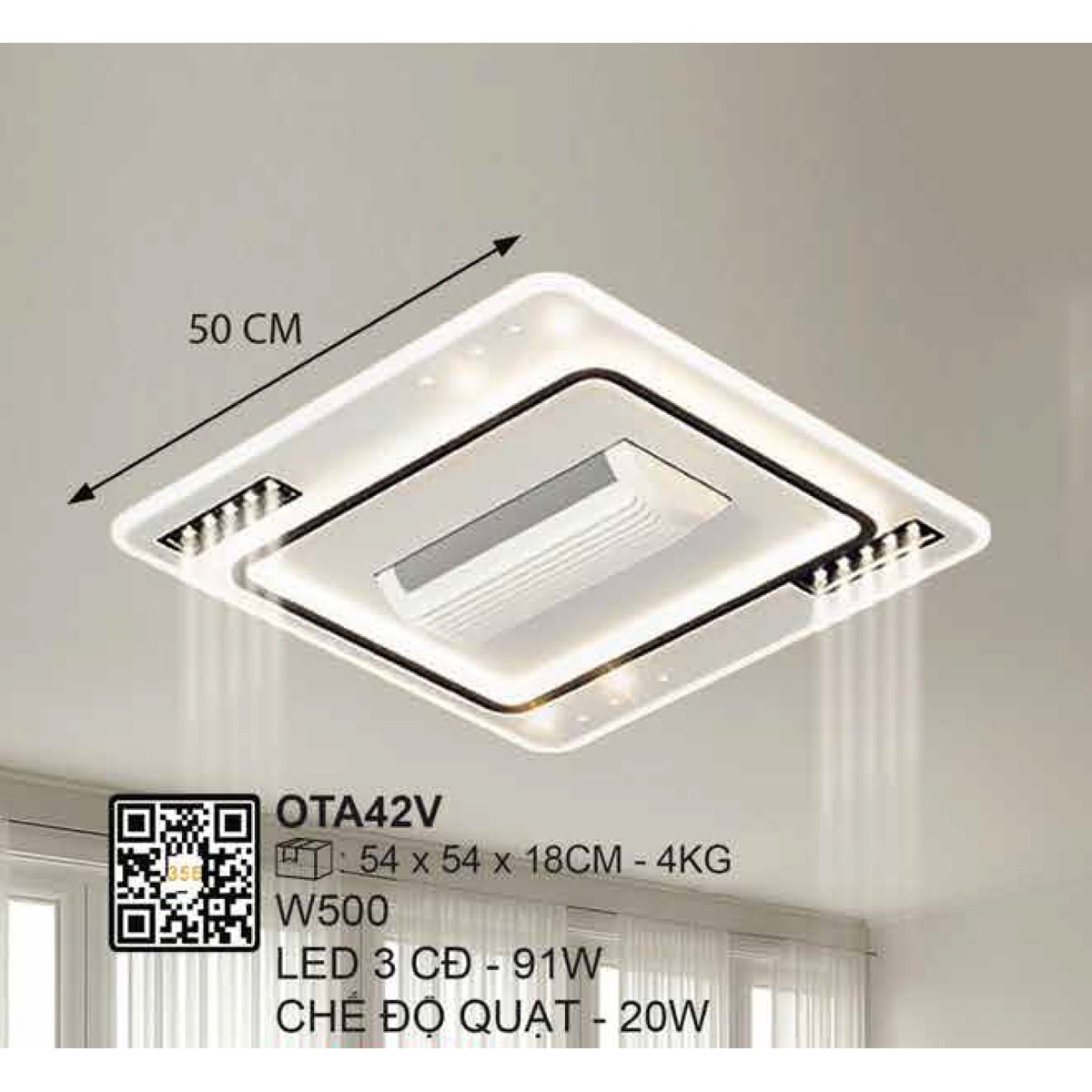 Đèn quạt ốp trần 355 Decor OTA42V W500