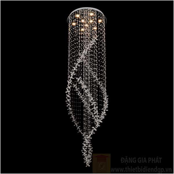Đèn treo trần pha lê Ø600*H2500, LED 45W, ánh sáng vàng, 87 hạt pha lê