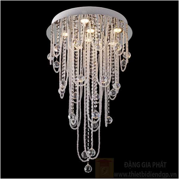 Đèn treo trần Ø500*H800, LED 35W, ánh sáng vàng, 27 hạt pha lê