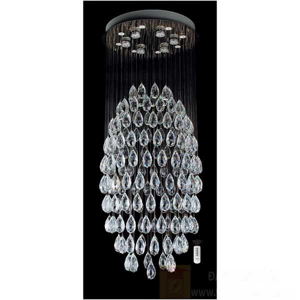Đèn treo trần Ø500*H1500, LED 76W, ánh sáng vàng, 173 hạt pha lê