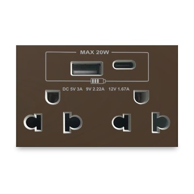 Hạt ổ cắm đôi 3 chấu + USB Type C Grimma G8CSK3USB20