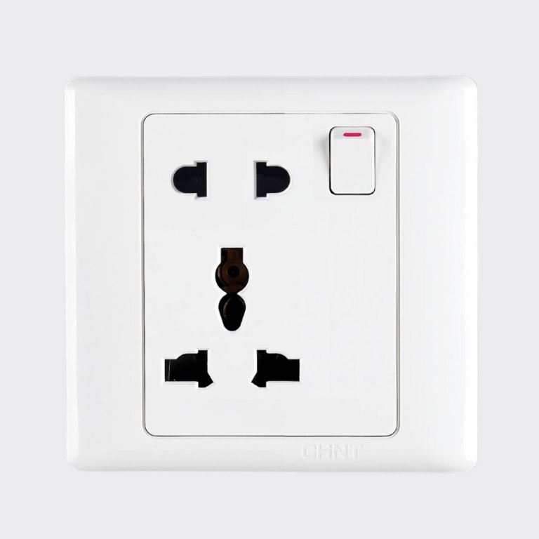 Bộ ổ cắm 2 chấu, ổ cắm đa năng kèm công tắc CHINT NEW7-G42360 White 13A 250V