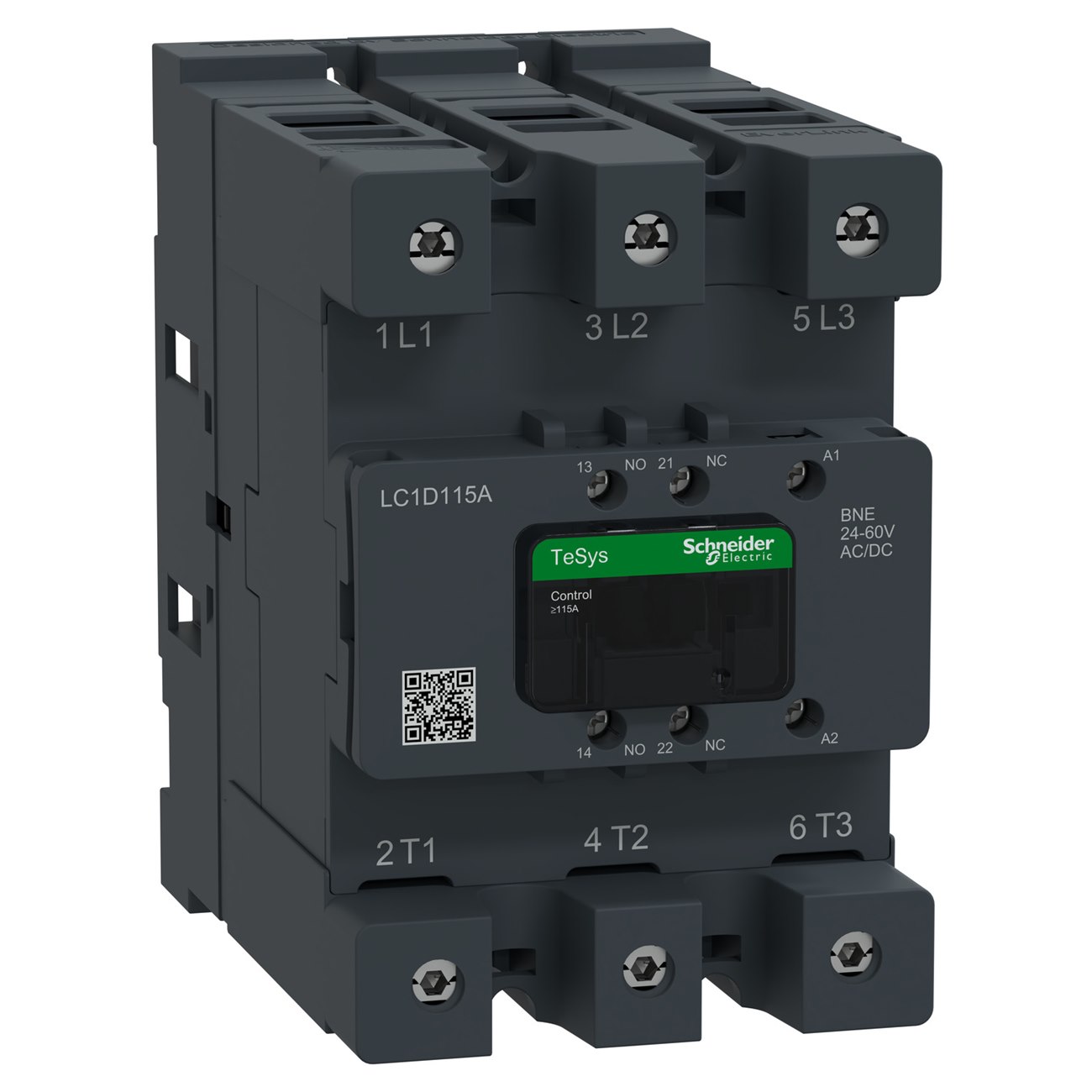 Contactor, Tesys Deca Advanced, 3P(3NO), 75hp at 480V, 115A, AC/DC coil, Everlink