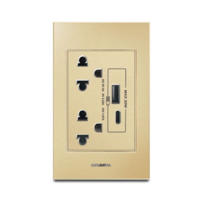 Bộ ổ cắm đôi 3 chấu + USB Type CGrimma G6GLGSK3USB20