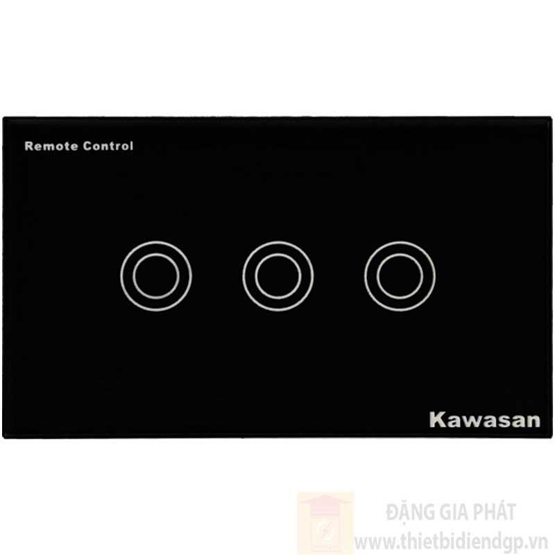 Công tắc ba Kawasan cảm ứng chạm - điều khiển remote kính cường lực màu đen