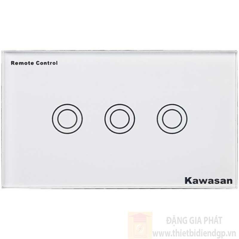 Công tắc ba Kawasan cảm ứng chạm - điều khiển remote kính cường lực màu trắng