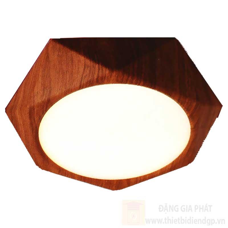 Đèn downlight ốp nổi hợp kim nhôm cao cấp 18W vỏ màu gỗ lục giác Ø225*H40, 3 chế độ ánh sáng