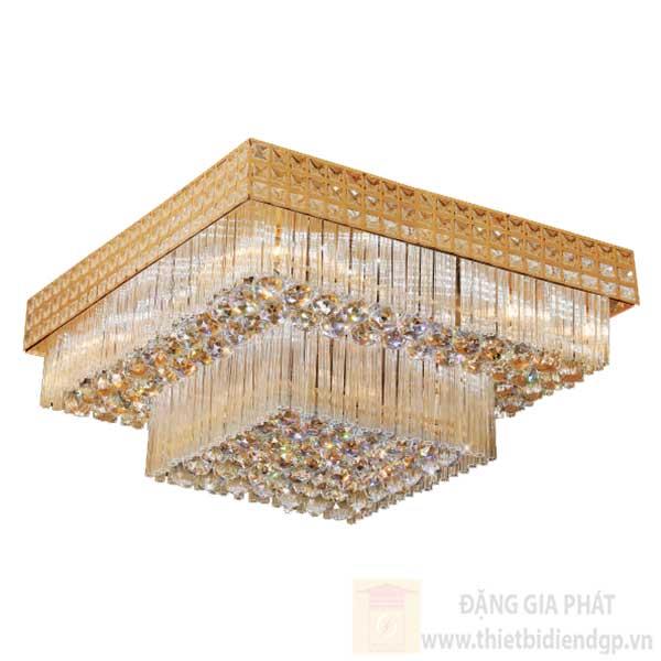 Đèn Mâm Pha Lê Vuông L600*W600*H300, E14*4-LED SMD, có remote, 129 Hạt