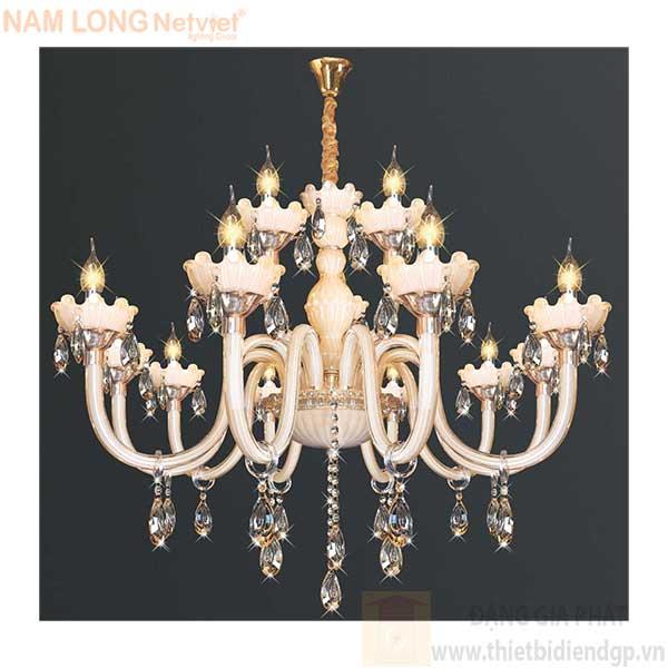 Đèn chùm nến kiểu sang trọng Ø950*H800+600, E14*15 Lamp, 15 Hạt lớn, 64 Hạt nhỏ