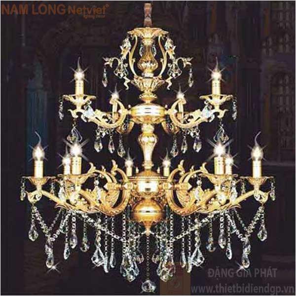 Đèn chùm nến kiểu sang trọng Ø750*H1000+500, E14*12 Lamp, 55 Hạt lớn, 36 Hạt nhỏ