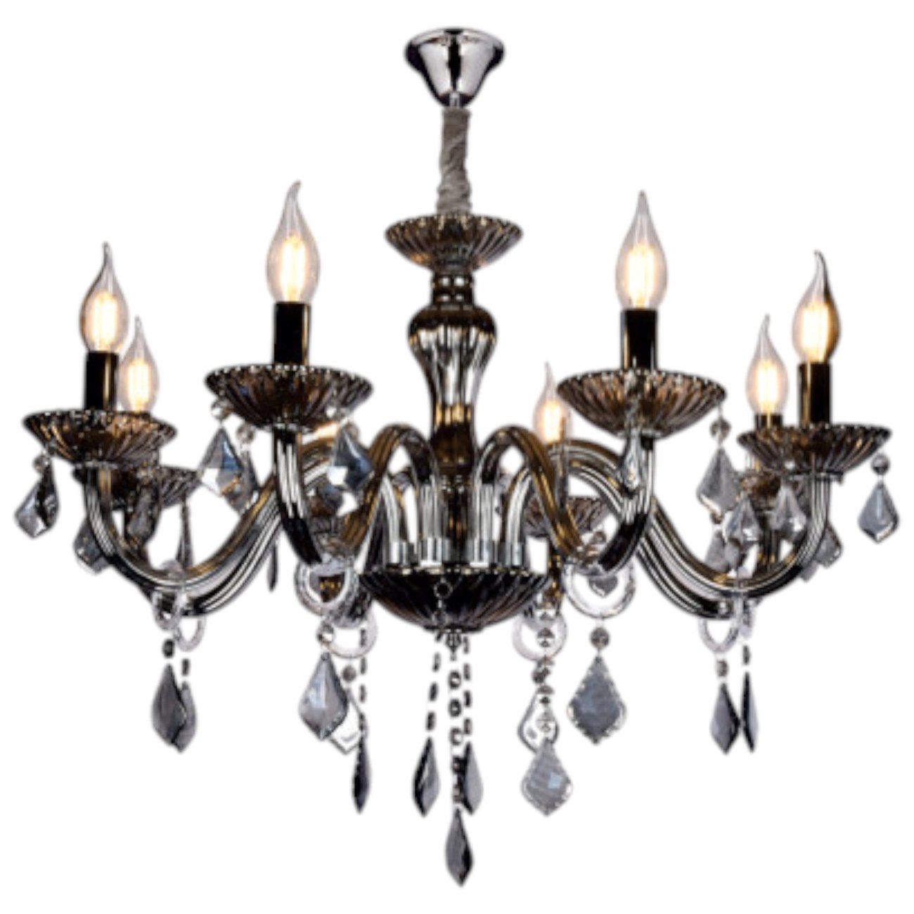 Đèn chùm pha lê Andora Ø650*H470+400-E14*8 (Pha Lê Xám)