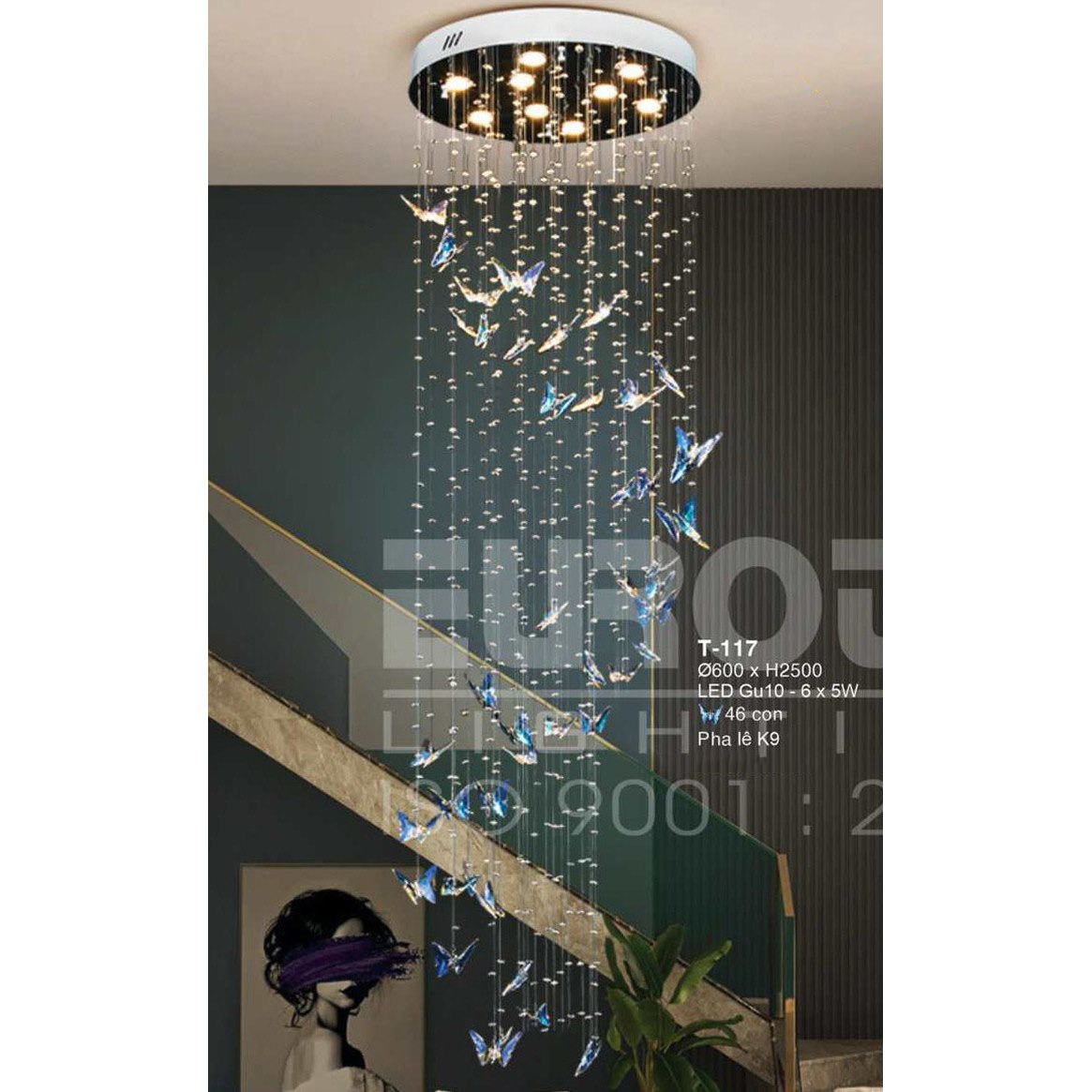 Đèn thả cầu thang Euroto T-117 Ø600 x H2500