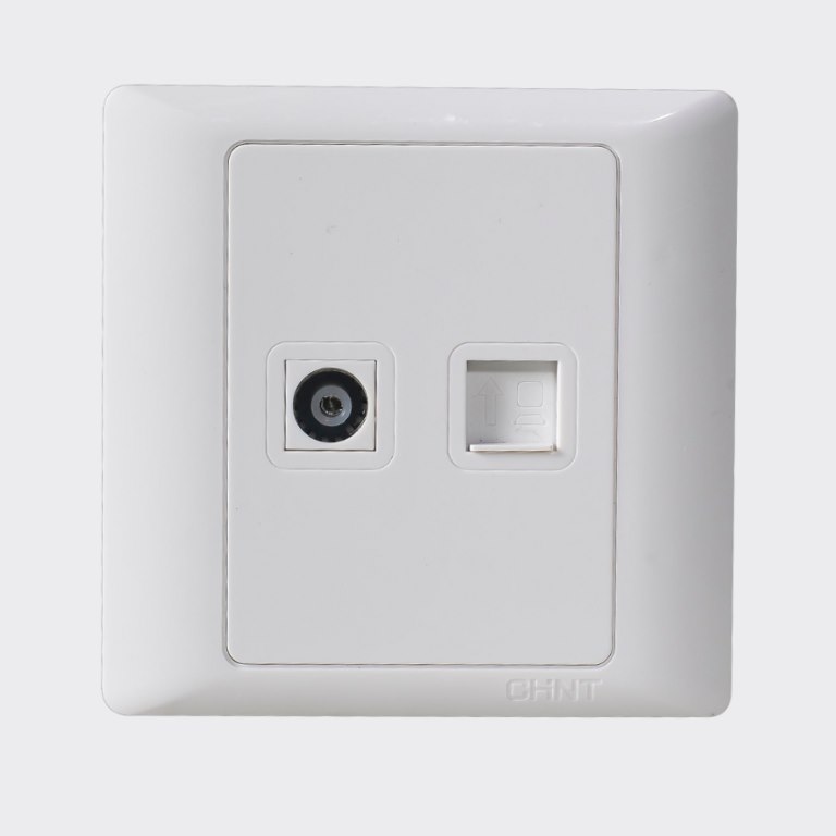 Bộ ổ cắm Tivi, ổ cắm mạng Cat 5e 8 lõi CHINT NEW7-G21200A White