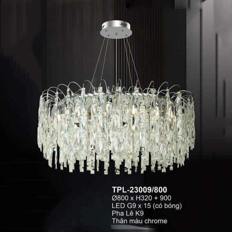 Đèn thả chùm pha lê Andora Ø800*H320 + 900 LED G9*15 (có bóng) Pha Lê K9 Thân màu chrome
