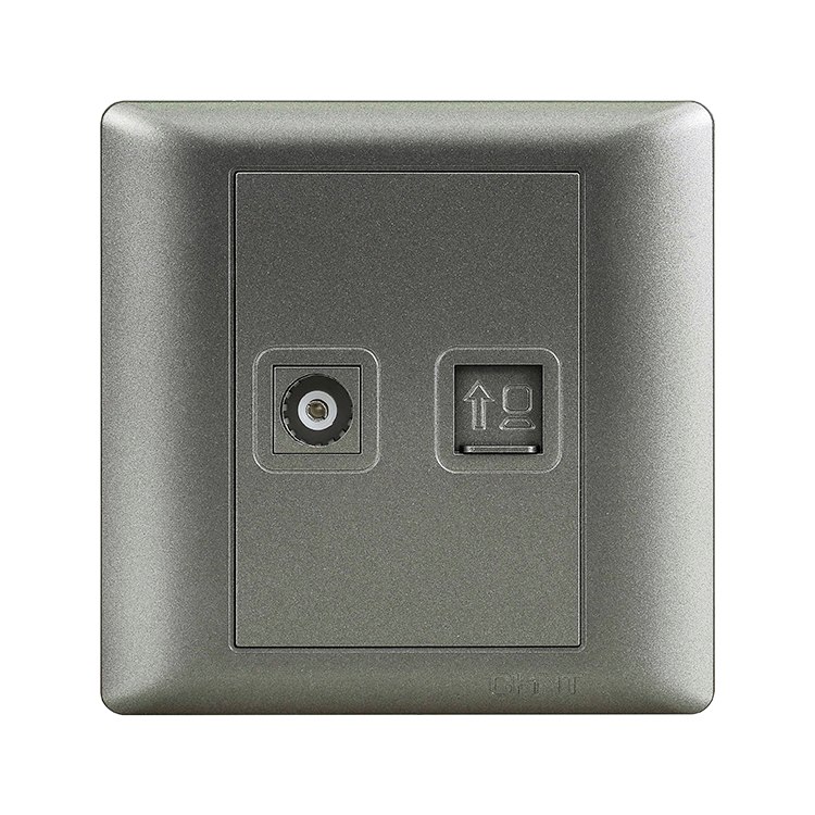 Bộ ổ cắm Tivi, ổ cắm mạng Cat 5e 8 lõi CHINT NEW7-G21201A Gray Black